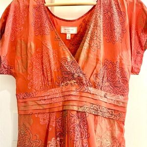Anthropologie Moulinette Soeurs Silk Kimono Floral Dress Coral Pink Size 8